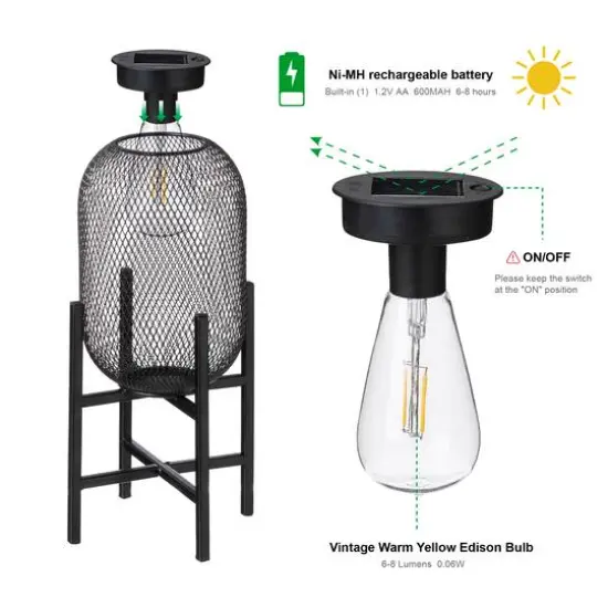 Glitzhome&reg; 14.25" Metal Mesh Black Solar Powered Lantern with Stand, 2ct. {6}