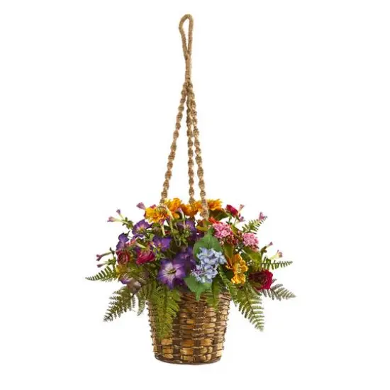 2.3ft. Multicolor Mixed Floral Artificial Plant in Hanging Basket {1}