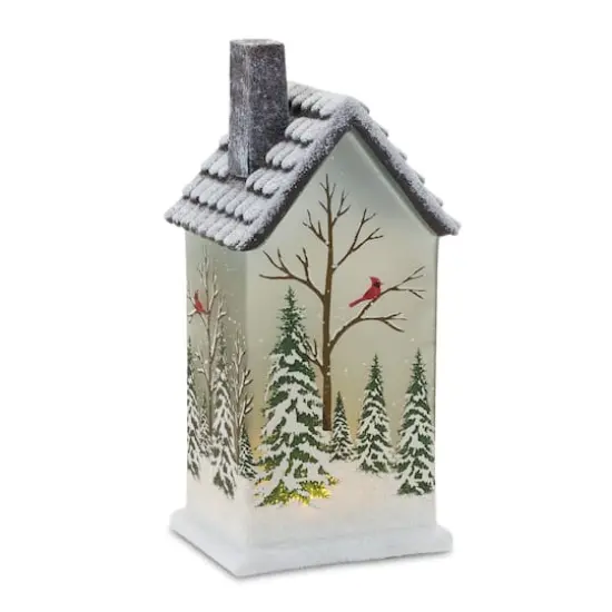 9" Frosted Glass Home with Cardinals LED Tabletop Town D&eacute;cor Set {3}