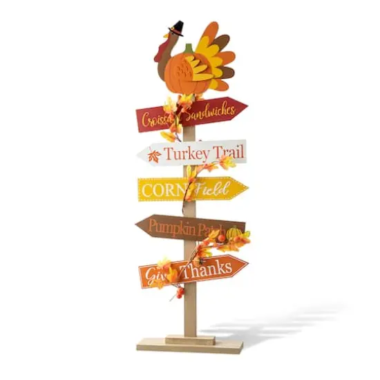 Glitzhome&reg; 42.75" Thanksgiving Wooden Turkey Word Sign Porch D&eacute;cor {1}