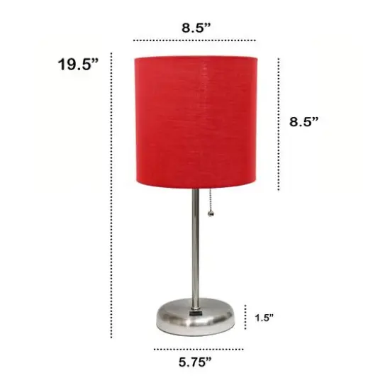 Creekwood Home 19.5" Oslo USB Port Table Lamp Brushed Steel/Red Shade {4}