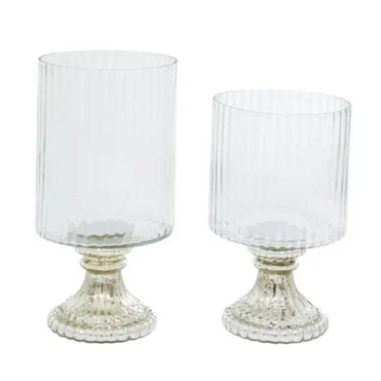 Set of 2 Clear Glass Vintage Hurricane Lamp, 10", 12" {3}