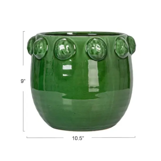 Hello Honey&reg; 10.5" Green Raised Dots Terra Cotta Planter {4}