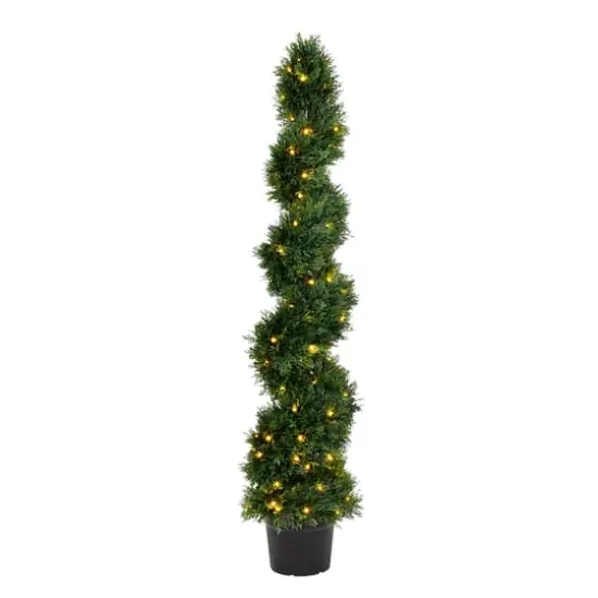 5ft. Pre-Lit Potted Cedar Spiral Topiary Tree {1}