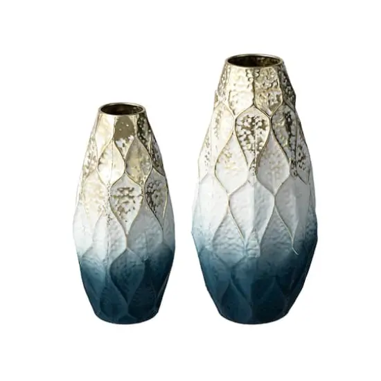 Glitzhome&reg; Abstract Ombre Blue & Gold Metal Floor Vases Set {1}