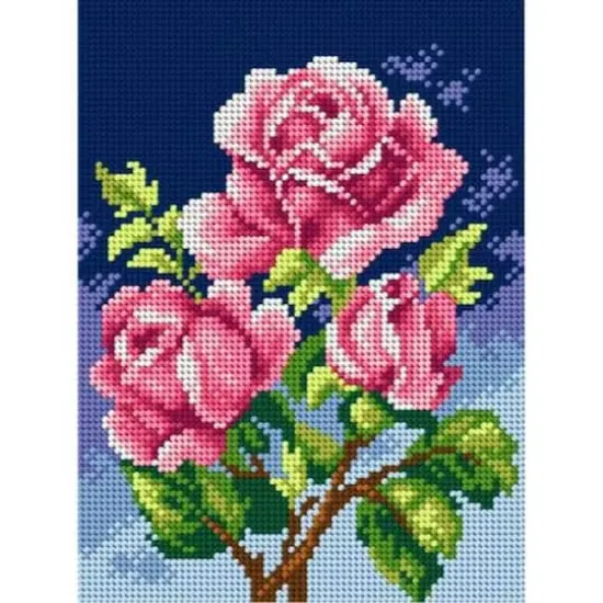 Orchidea Needlepoint Canvas For Halfstitch Without Yarn Pink Roses - Printed Tapestry Canvas {1}