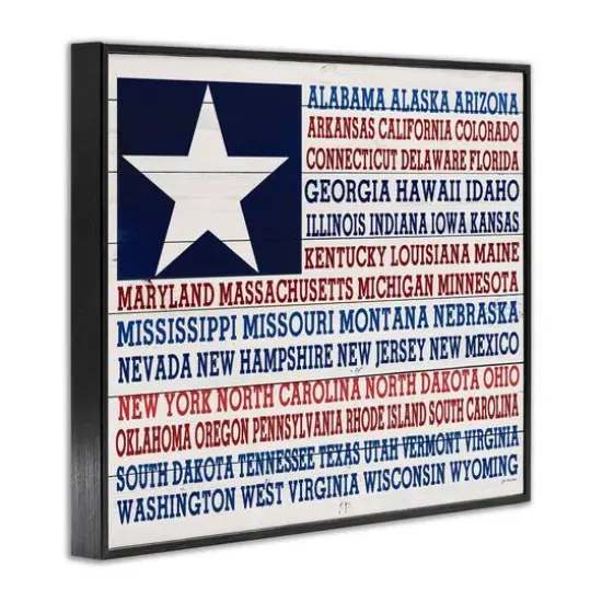 Stupell Industries U.S.A. Star Patriot Flag Listed State Typography Sign Framed Giclee Art Black {4}