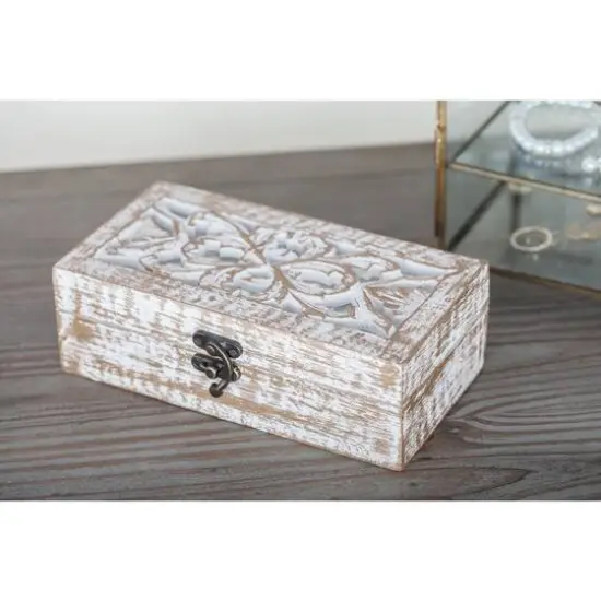Distressed White Wooden Filigree Decorative Box Set {11}