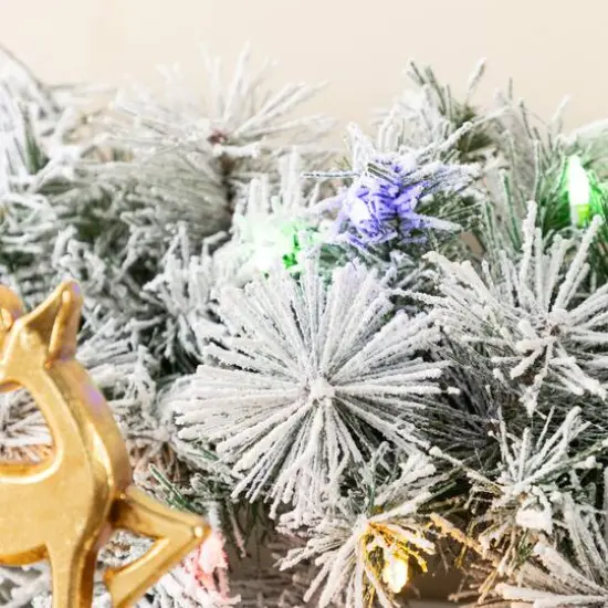 Glitzhome&reg; 6ft Pre-Lit Snow Flocked Greenery Pine Christmas Garland with Timer, 2ct. {7}