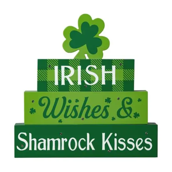 Glitzhome&reg; 11.5'' Lighted St. Patrick's Wooden Block Table Sign {7}