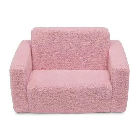 Delta Children 23" Cozee Flip Out Sherpa 2 in 1 Convertible Sofa to Lounger for Kids Pink {6}
