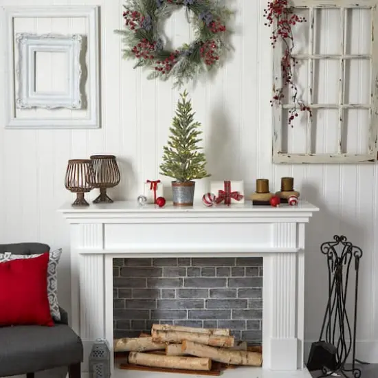 2ft. Pre-Lit Pine Artificial Christmas Tree in Rustic Metal Planter, Warm White Lights {10}