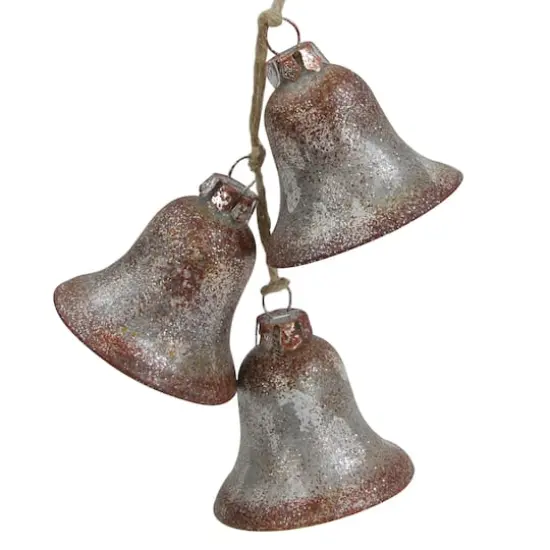 5" Silver & Brown Rustic String of Bells Glass Ornament {1}