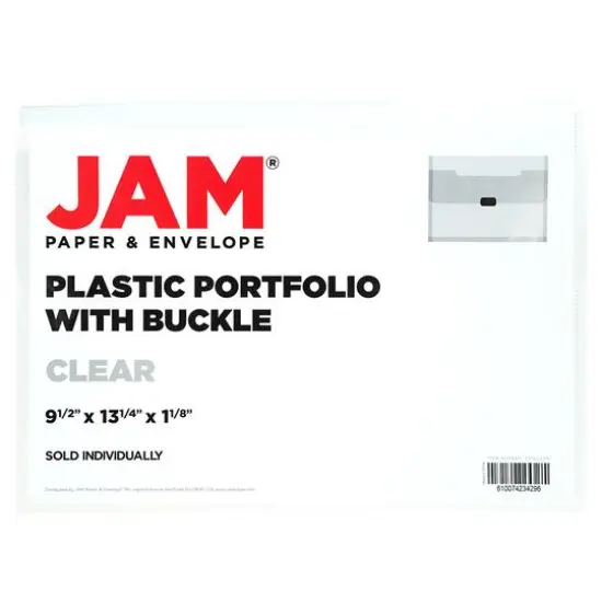 JAM Paper 9.5" x 13.25" Plastic Box Portfolio with Center Buckle Clear {7}