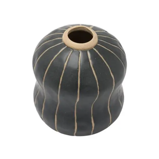 Hello Honey&reg; 6" Black & Cream Stoneware Vase with Wax Relief Stripes {4}