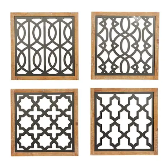 Set of 4 Black Wood Contemporary Wall Decor 17", 17" {1}