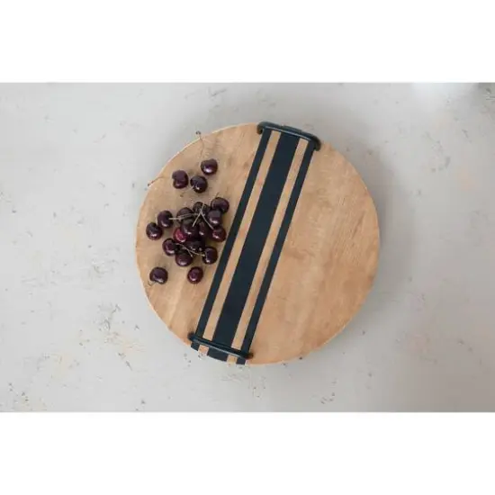 Hello Honey® 16" Decorative Wood Tray with Black Lines & Handles {5}