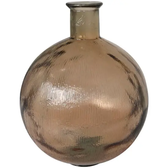 17" Brown Ribbed Spanish Bottle Recycled Glass Vase {4}