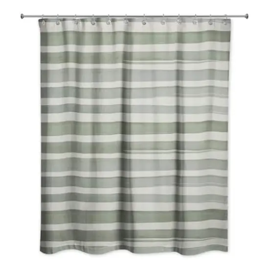 Watercolor Stripes Shower Curtain, 71" x 74" Green {1}