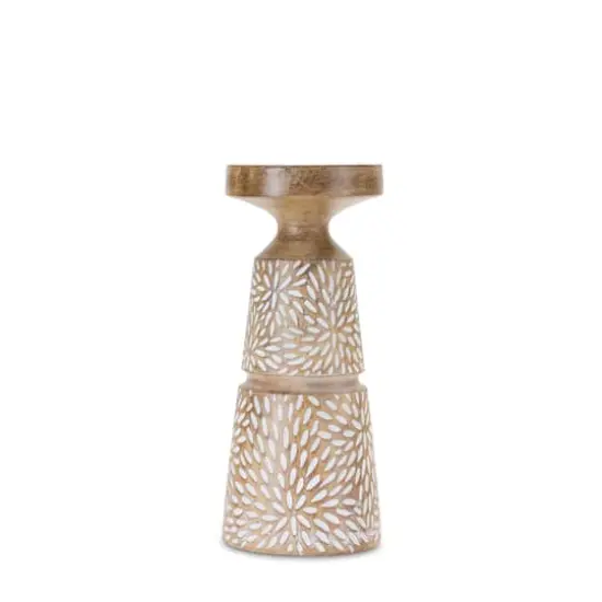 Etched Starburst Woodgrain Candle Holder Set {4}