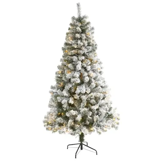 6ft. Pre-Lit Flocked West Virginia Fir Artificial Christmas Tree, Clear LED Lights {1}