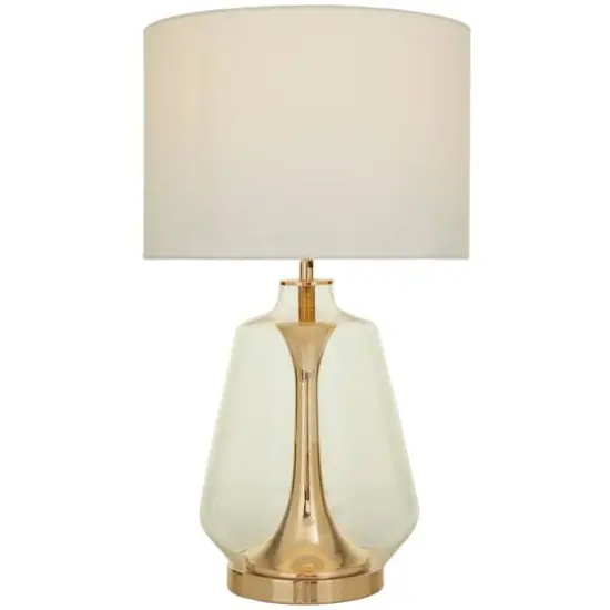 CosmoLiving by Cosmopolitan Gold Glass Transparent Base Table Lamp with Drum Shade 15" x 15" x 24" {1}
