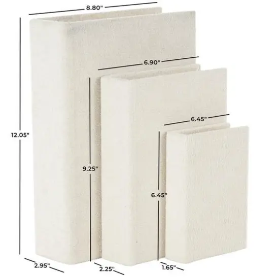 Cream Velvet Textured Decorative Book Box with Gold Page Detailing, 3ct. {8}