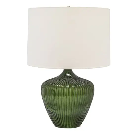 Hello Honey&reg; 2ft. Green Glass Table Lamp with White Drum Shade {5}