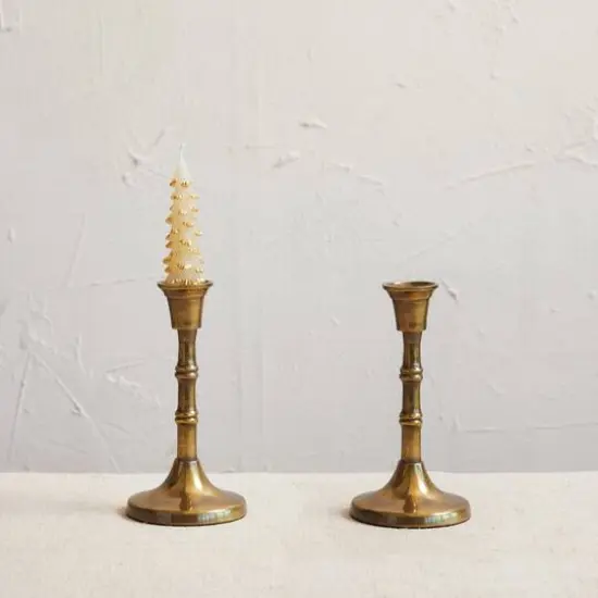 Hello Honey&reg; 7.75" Antique Brass Finish Embossed Aluminum Taper Candleholders, 2ct. {3}