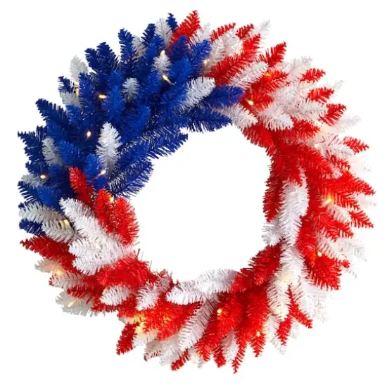 18" Warm LED Red, White & Blue Patriotic Wreath {1}