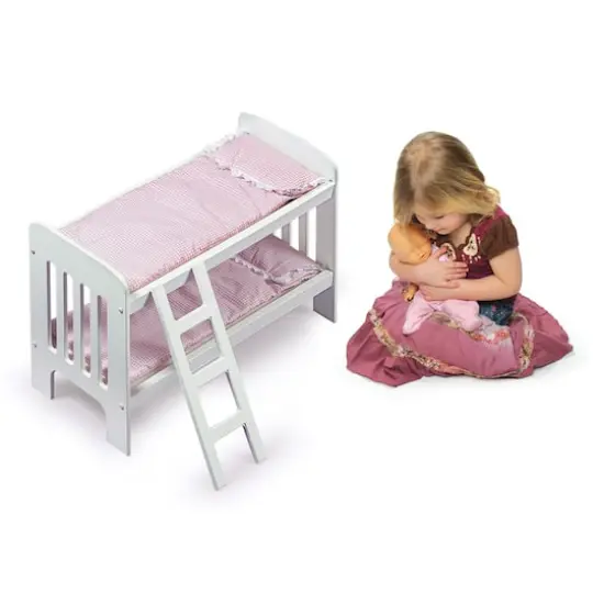 Badger Basket Pink & White Doll Bunk Bed with Bedding & Ladder {6}