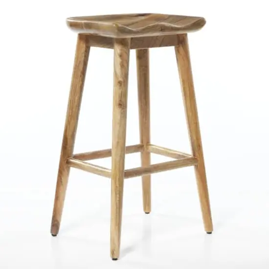 Brown Wood Contemporary Stool, 30" x 17" x 14" {1}