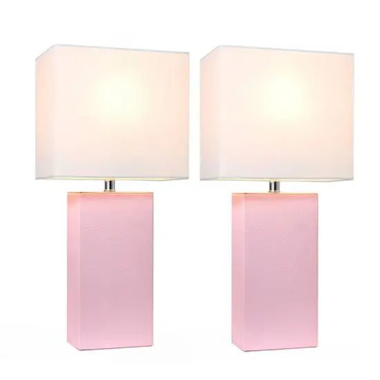 Elegant Designs&trade; 2 Pack Leather Table Lamps with White Shades Blush Pink and White {3}