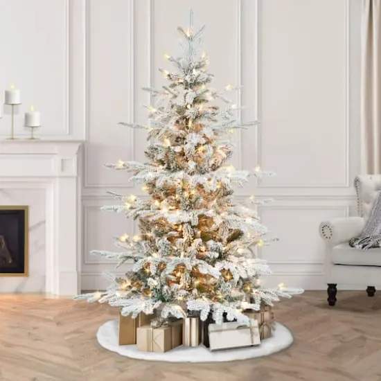 4.5ft. Pre-Lit Flocked Utah Fir Artificial Christmas Tree, Clear Lights {4}
