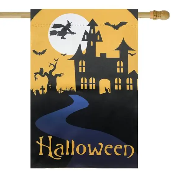 Spooky House Halloween Outdoor Garden Flag with Bats & Witch, 20" x 48" {1}