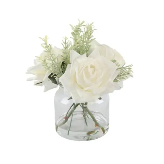 Flora Bunda&reg; 8.5" Real-Touch Rose Arrangement in Glass Vase {1}
