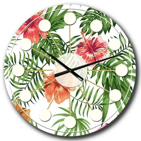 Designart 'Tropical Botanicals And Flowers Ii Mid-Century Modern Wall Clock {1}
