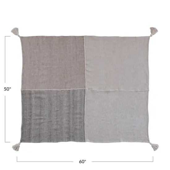 Hello Honey® Natural & Gray Patchwork Throw Blanket with Tassels {5}