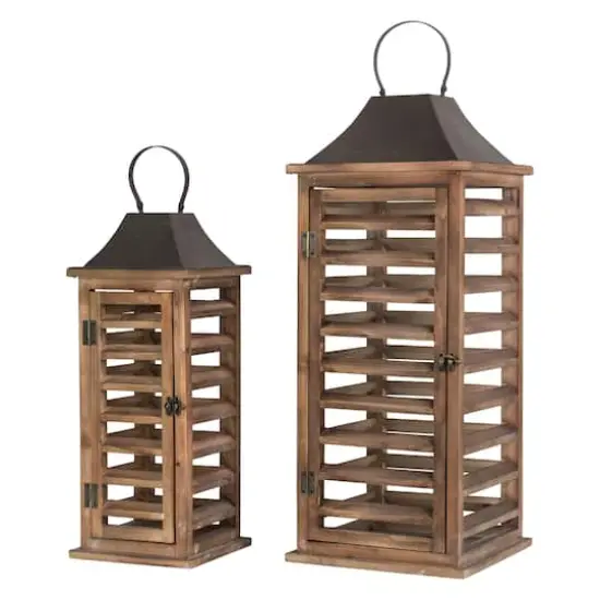 Modern Farmhouse Wooden Shutter Lantern Set, 25.5" & 19" {1}