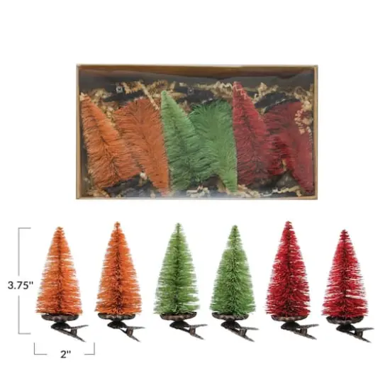 Hello Honey&reg; Multicolor Sisal Bottle Brush Tree Clip-on Ornaments Boxed Set {4}