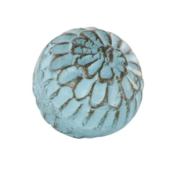 4" Blue Paper Mache Carved Decorative Ball Orbs Set {5}