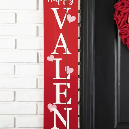 Glitzhome&reg; 5ft. Wooden Happy Valentine's Day Porch Sign {5}