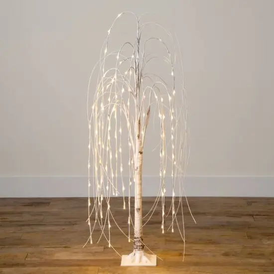 4ft. Pre-Lit White Weeping Willow Artificial Christmas Tree, Warm White LED Lights {10}