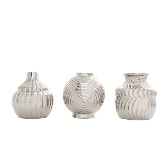 Silver Ceramic Abstract Textured Vase Set {6}