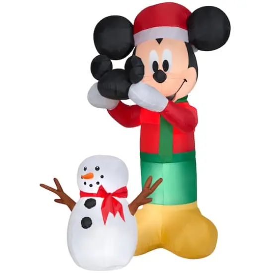 Airblown Disney Animated Mickey Putting Hat On Mickey Snowman {1}