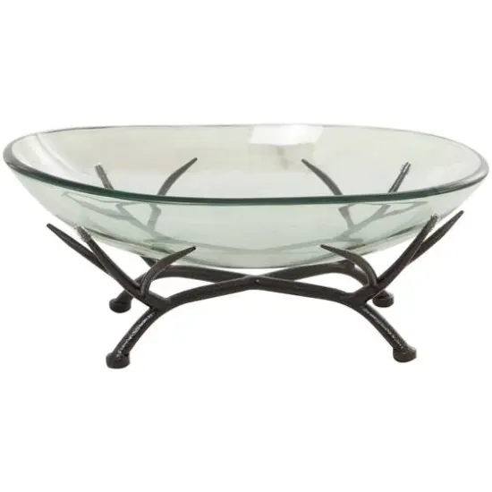 17" Kitchen Glass Serving Bowl with Black Metal Branch Stand {1}