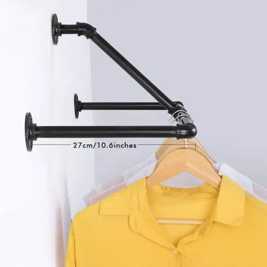 33" Wall Mounted Clothes Rack Black {6}
