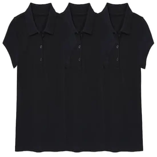 Galaxy by Harvic Short Sleeve Stretch Girl&rsquo;s Pique Polo Shirt 3 Pack Black/Black/Black {1}