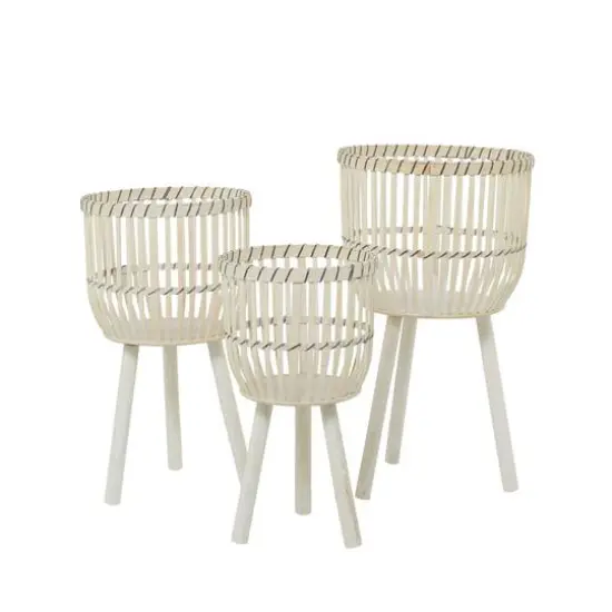 White Bamboo Bohemian Planter, Set of 3" 26", 23", 20" {3}