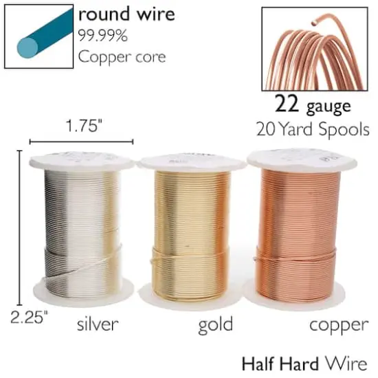 The Beadsmith&reg; Wire Elements&trade; 22 Gauge Tarnish Resistant Medium Temper Gold, Silver & Copper Wire, 12ct. {7}